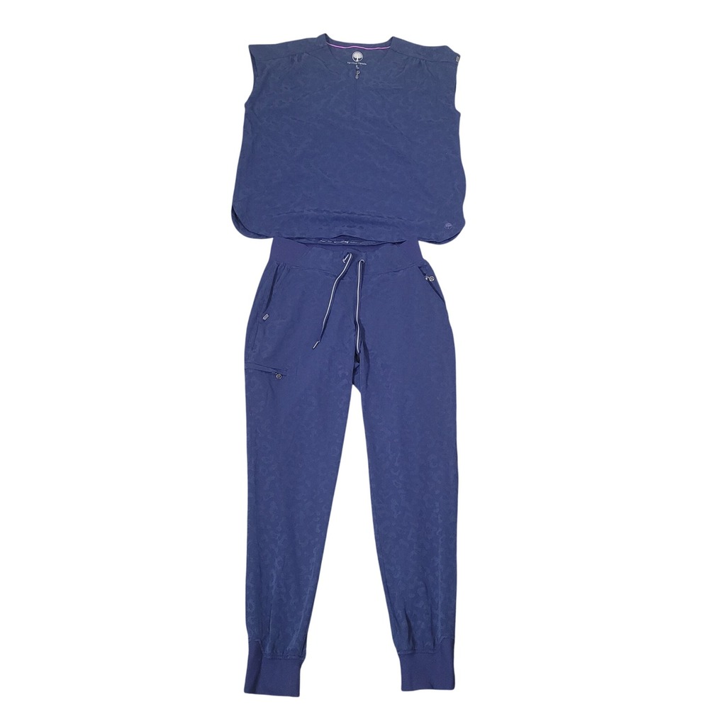 Healing Hands Size M Scrub Set Women Navy Leopard Purple Label Trinity Jogger